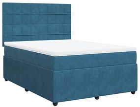 vidaXL Κρεβάτι Boxspring με Στρώμα Μπλε 140x190 εκ. Βελούδινο