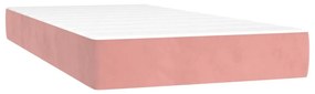 vidaXL Κρεβάτι Boxspring με Στρώμα & LED Ροζ 90x200 εκ. Βελούδινο
