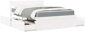 vidaXL Κρεβάτι με Συρτάρια+Στρώμα Λευκό 140x190 εκ. Μασίφ Ξύλο Πεύκου