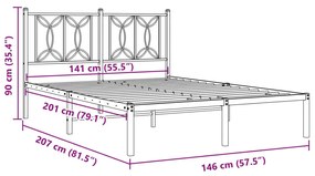 Πλαίσιο Κρεβατιού με Κεφαλάρι Μαύρο 140 x 200 εκ. Μεταλλικό - Μαύρο