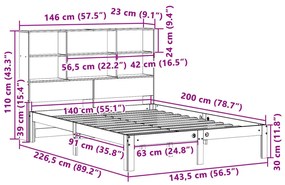 Κρεβάτι Βιβλιοθήκη Χωρίς Στρώμα 140x200 εκ Μασίφ Ξύλο Πεύκο - Λευκό