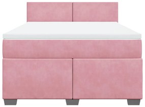 Κρεβάτι Boxspring με Στρώμα Ροζ 140x200 εκ. Βελούδινο - Ροζ