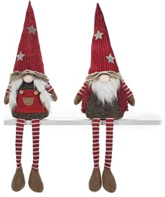 Χριστουγεννιάτικο Γκνόμο Με Κρεμαστά Πόδια Βελούδινο Κόκκινο 40cm Σε 2 Σχέδια
