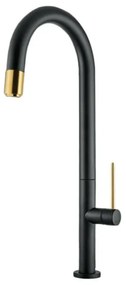 Armando Vicario Tozo 48780 Black Matt / Gold Brushed Ψηλή Μπαταρία Κουζίνας Περιστρεφόμενο Ρουξούνι Με Συρόμενο Ντούς