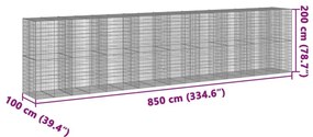 Συρματοκιβώτιο με Κάλυμμα 850x100x200εκ από Γαλβανισμένο Χάλυβα - Ασήμι