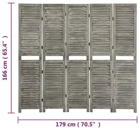 vidaXL Διαχωριστικό Δωματίου με 5 Πάνελ Γκρι 179 x 166 εκ. Μασίφ Ξύλο