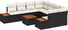 vidaXL Σετ Καναπέ Κήπου με μαξιλάρι 9 pcs Μαύρο Πολυ ράταν