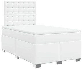 vidaXL Κρεβάτι Boxspring με Στρώμα Λευκό 120x190εκ.από Συνθετικό Δέρμα