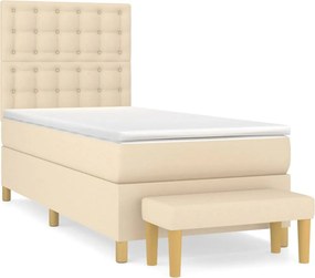 vidaXL Κρεβάτι Boxspring με Στρώμα Κρεμ 90x200 εκ.Υφασμάτινο