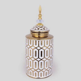 Βάζο Διακοσμητικό Με Καπάκι 752-20359 16,9x16,9x40,2cm White-Gold Estheti Home Κεραμικό