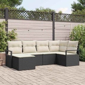 vidaXL Σετ Καναπέ Κήπου 6 pcs Μαύρο, Κρέμα Πολυ rattan, βαμμένο ατσάλι