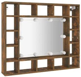 vidaXL Έπιπλο Καθρέπτη με LED Καπνιστή Δρυς 91x15x76,5 εκ.