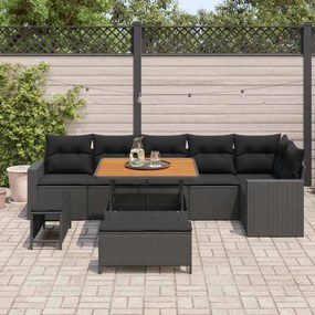 vidaXL Σετ Καναπέ Κήπου 9 pcs Μαύρο συνθετικό ρατάν