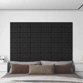 Πάνελ Τοίχου 12 τεμ. Μαύρα 30 x 15 εκ. 0,54 μ² Συνθετικό Δέρμα - Μαύρο