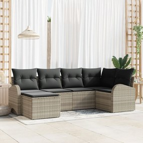 vidaXL Σετ 6 Τεμαχίων Καναπέ Κήπου με Μαξιλάρια Ανοιχτό Γκρι Πολυ Ρατάν