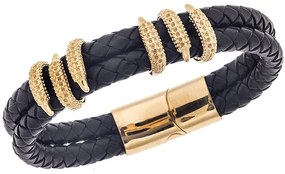 Βραχιόλι Senza Men&#039;s Steel Black Leather Strap