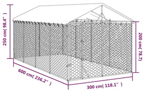 vidaXL Κλουβί Σκύλου Εξ. Χώρου με Οροφή Ασημί 3x6x2,5 μ. Γαλβ. Ατσάλι