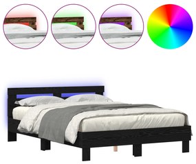 vidaXL Μαύρο Κρεβάτι Μαύρη δρυς Ξύλο 140 x 190 εκ. Ανθεκτικό