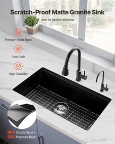 VEVOR 76 cm Granite Kitchen Sink Undermount Single Bowl Drop-In Basin for RV Bar