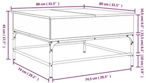 Τραπεζάκι Σαλονιού Καπνιστή Δρυς 80x80x45 εκ. Επ. Ξύλο&amp;Μέταλλο - Καφέ