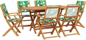 vidaXL Σετ Τραπεζαρίας Κήπου 7 τεμ. Σχέδιο Φύλλων Ύφασμα/Μασίφ Πεύκου