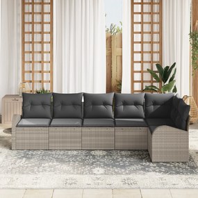vidaXL Σετ Καναπέ Κήπου  6 Τεμαχίων Με Μαξιλάρια Ανοιχτό Γκρι Πολυ Ρατάν