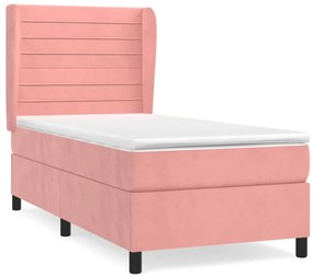 vidaXL Κρεβάτι Boxspring με Στρώμα Ροζ 80 x 200 εκ. Βελούδινο
