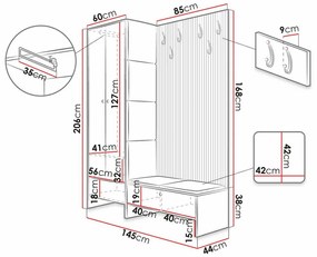 Σετ διαδρόμου Hartford 320, 206x145x44cm, 76 kg, Artisan βελανιδιά, Μπλε, Ταπισερί, Πλαστικοποιημένη μοριοσανίδα, Εντοιχισμένη | Epipla1.gr