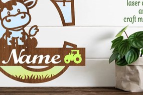 Σετ των 2 Intra απο ξύλο plywood 3mm-4mm πάχος - Μονόγραμμα κεφαλαίων αγελάδας Γράμμα C  Αποκοπή Δίασταση 30x20 cm INTRAFABR-74483555