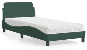 vidaXL Κρεβάτι με Στρώμα Σκούρο Πράσινο 90x190 εκ. Βελούδινο
