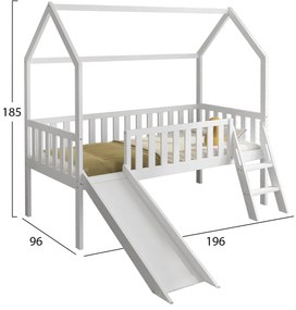 Κρεβάτι παιδικό PHYLLIS με Τσουλήθρα τύπου Montessori Ξύλο Πεύκου Λευκό 90x190 εκ. 196x96x185 εκ.