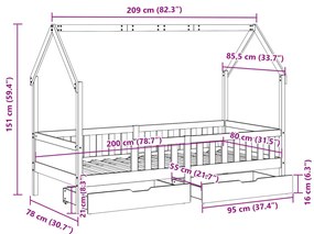 Πλαίσιο Παιδικού Κρεβατιού με Συρτάρια Χωρίς Στρώμα Μασίφ Ξύλο - Λευκό