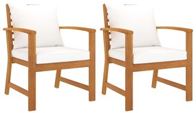 Καρέκλες Κήπου 2 τεμ. από Μασίφ Ξύλο Ακακίας με Κρεμ Μαξιλάρι