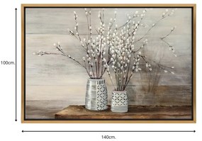Πίνακας σε καμβά &quot;Willow Flowers&quot; Megapap ψηφιακής εκτύπωσης με κορνίζα χρώμα χρυσό 140x100x3εκ.