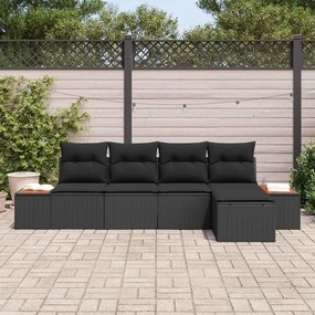 vidaXL Σετ Καναπέ Κήπου με μαξιλάρι 6 pcs Μαύρο Πολυρατάν