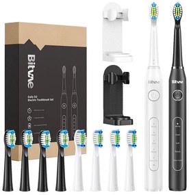 Sonic toothbrushes with tips set and 2 holders Bitvae D2+D2 (white and black)