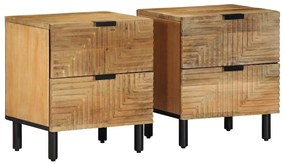 Κομοδίνα 2 τεμάχια καφέ 40x33x46 cm από μασίφ ξύλο Mango - Καφέ