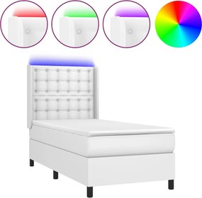 vidaXL Κρεβάτι Boxspring με Στρώμα &amp; LED Λευκό 90x190 εκ. Συνθ. Δέρμα