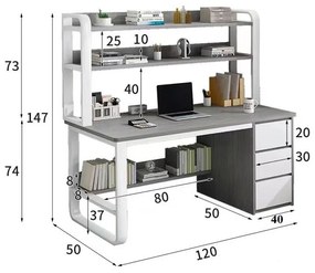 Γραφείο Soco με ραφιέρα-MDF γκρι-λευκό 120x50x144εκ