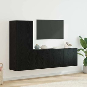 vidaXL Μονάδα Τοίχου Τηλεόρασης 5 pcs Μαύρη Οξυά Επεξεργασμένο ξύλο