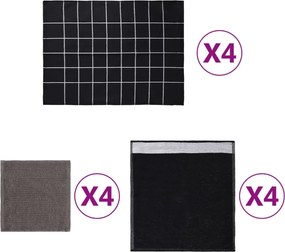 vidaXL Σετ Πετσετών 12 Τεμαχίων Μαύρες Βαμβακερές