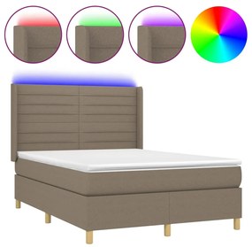 vidaXL Κρεβάτι Boxspring με Στρώμα & LED Taupe 140x200 εκ. Υφασμάτινο