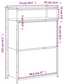 Παπουτσοθήκη Καπνιστή Δρυς 75x34x112 εκ. από Επεξεργ. Ξύλο - Καφέ