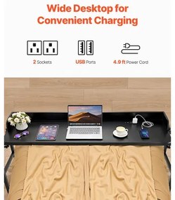 VEVOR Overbed Table Mobile Bed Side Desk 4 Wheels (2 with Brakes) &amp; Power Socket