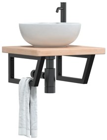 Ράφι Νιπτήρα Τοίχου από Ατσάλι / Μασίφ Ξύλο Δρυός