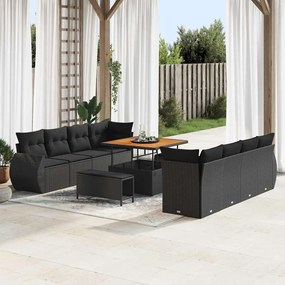 vidaXL Σετ Καναπέ Κήπου με αποθήκευση 11 pcs Μαύρο Πολυ ράταν