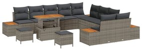 vidaXL Σετ Καναπέ Κήπου με μαξιλάρι 13 pcs Γκρι Πολυ ράταν