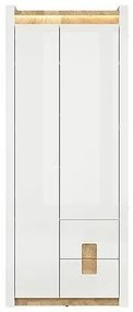 Ντουλάπα Boston BH115, Westminster δρυς, Γυαλιστερό λευκό, 201.5x82x37cm, Πόρτες ντουλάπας: Με μεντεσέδες