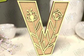 Intra απο ξύλο plywood  Χρώμα wenge 3mm-4mm πάχος - Γράμματα λουλουδιών | Alphabet | Floral Design Δίασταση 30x20 cm INTRAFABR-46982283