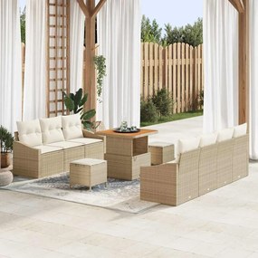 vidaXL Σετ Καναπέ Κήπου με μαξιλάρι 10 pcs Μπεζ Πολυ ράταν